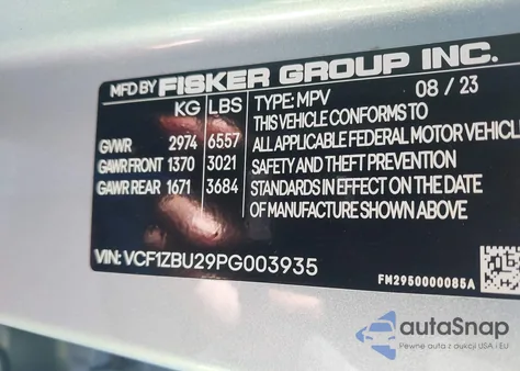 2023 Fisker Ocean One z USA, uszkodzony, nr VIN VCF1ZBU29PG003935